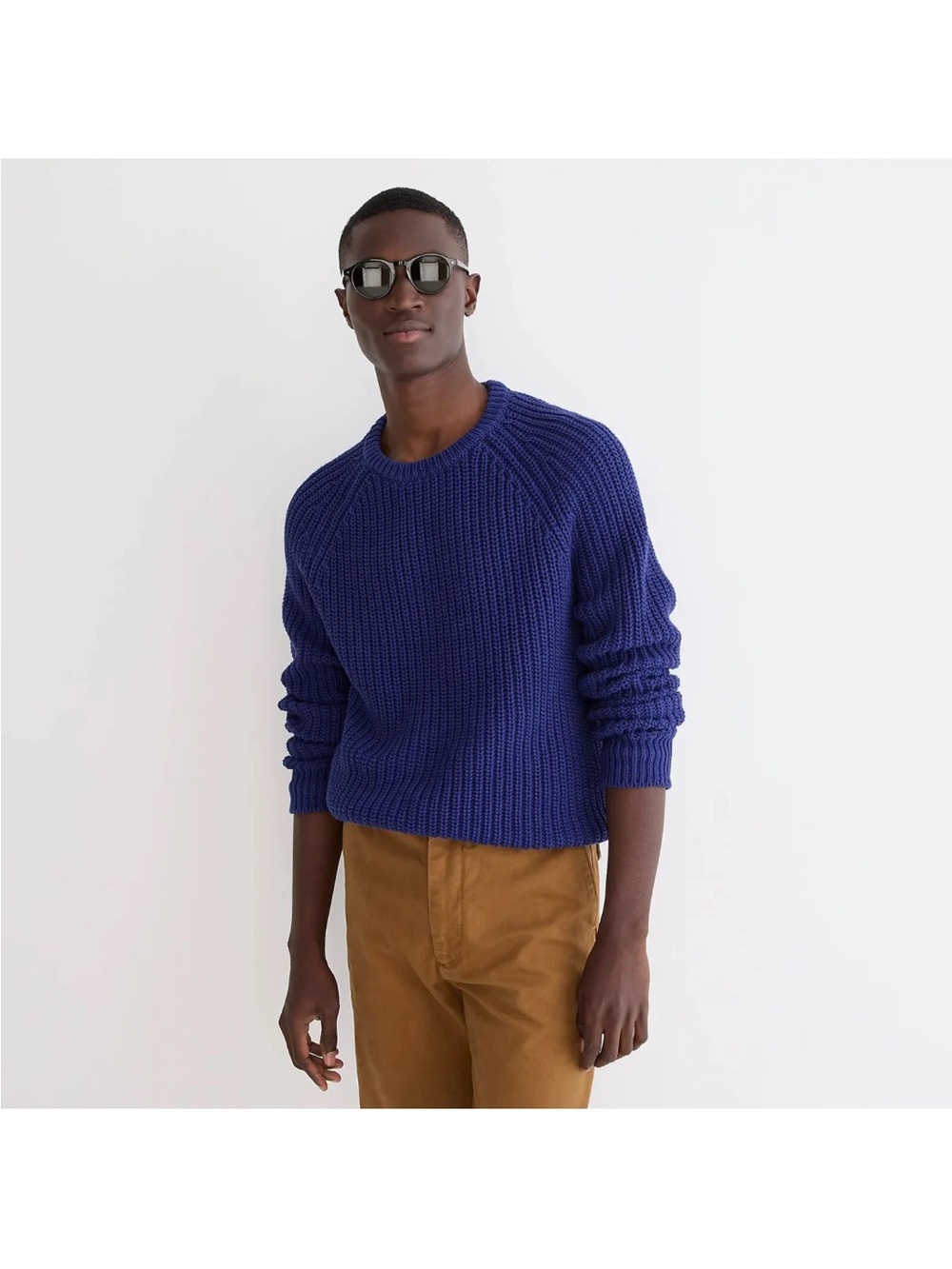 J.Crew men's shaker-stitch chunky fisherman crewneck sweater indigo blue Size M